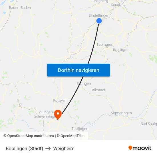 Böblingen (Stadt) to Weigheim map