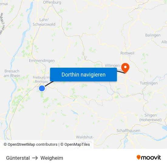 Günterstal to Weigheim map