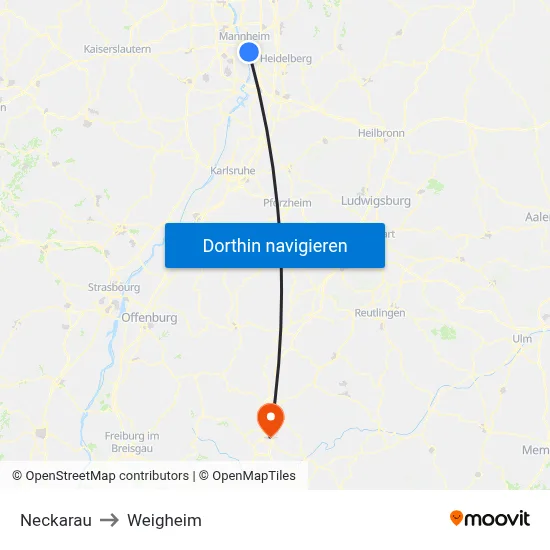 Neckarau to Weigheim map
