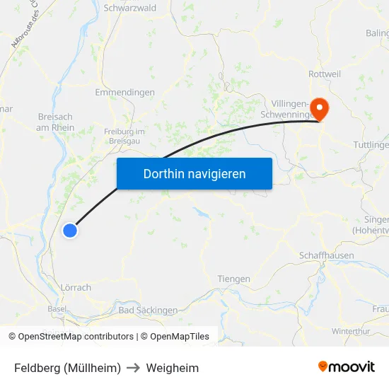 Feldberg (Müllheim) to Weigheim map