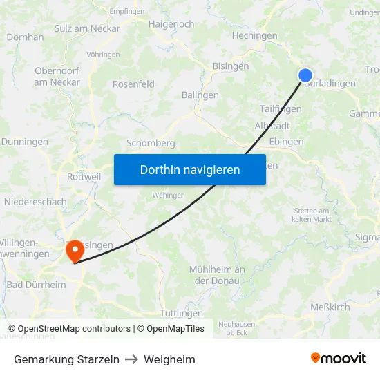 Gemarkung Starzeln to Weigheim map