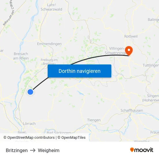 Britzingen to Weigheim map
