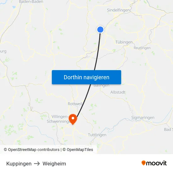 Kuppingen to Weigheim map