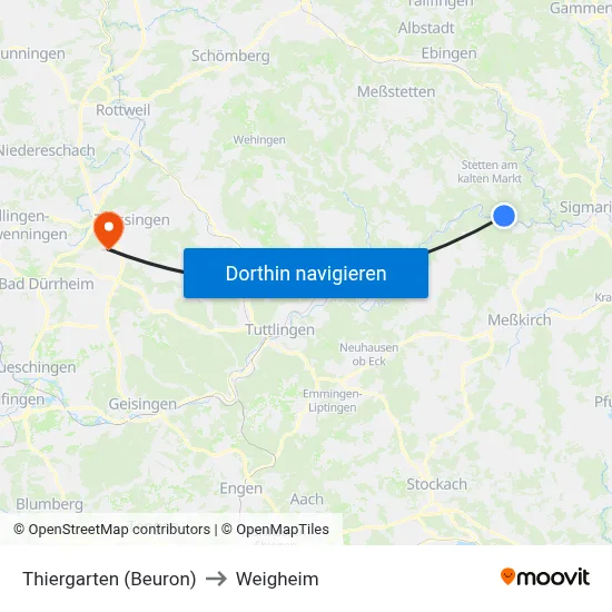Thiergarten (Beuron) to Weigheim map