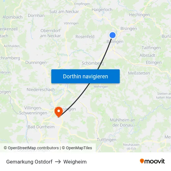 Gemarkung Ostdorf to Weigheim map