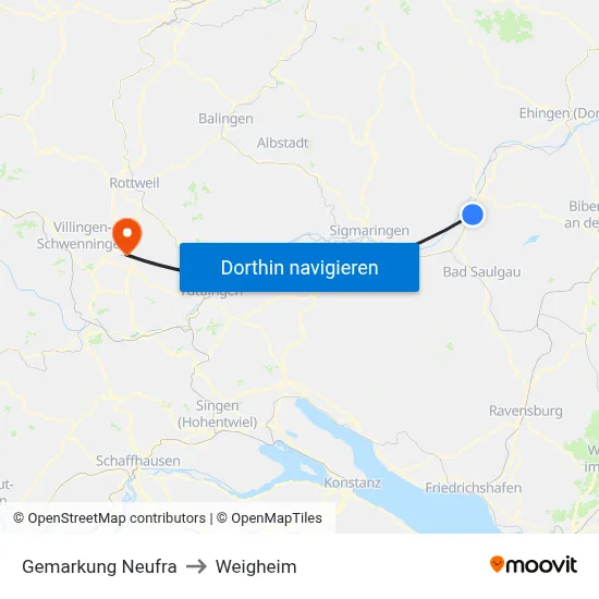 Gemarkung Neufra to Weigheim map