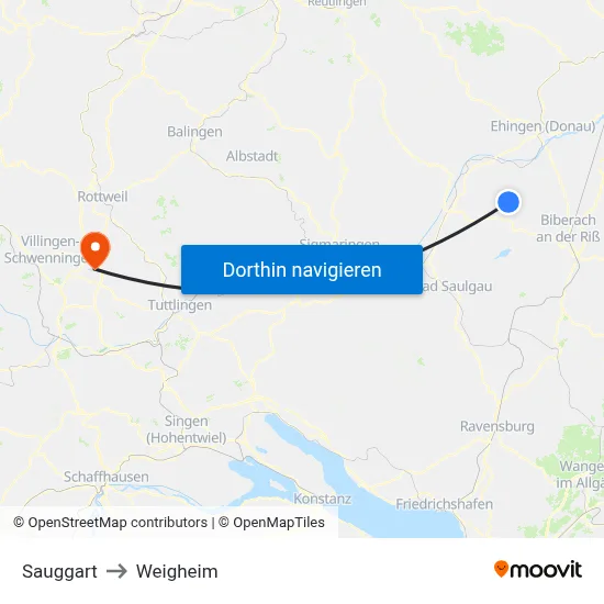 Sauggart to Weigheim map
