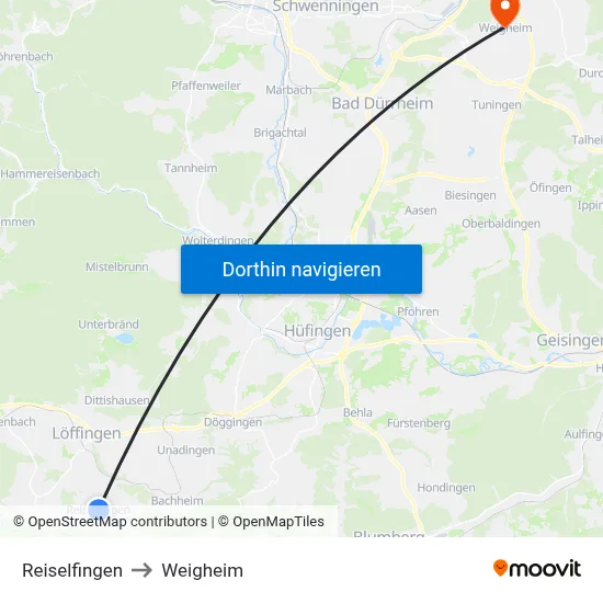 Reiselfingen to Weigheim map