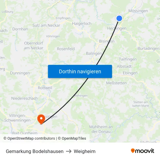 Gemarkung Bodelshausen to Weigheim map