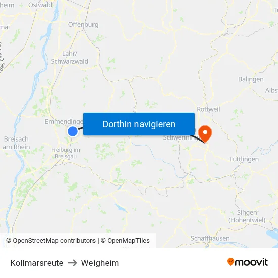 Kollmarsreute to Weigheim map