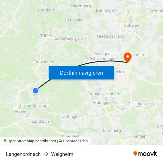 Langenordnach to Weigheim map