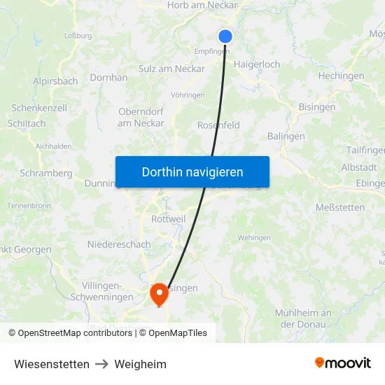 Wiesenstetten to Weigheim map