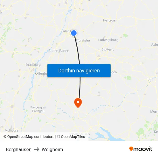 Berghausen to Weigheim map
