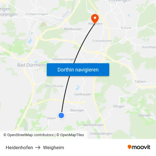 Heidenhofen to Weigheim map