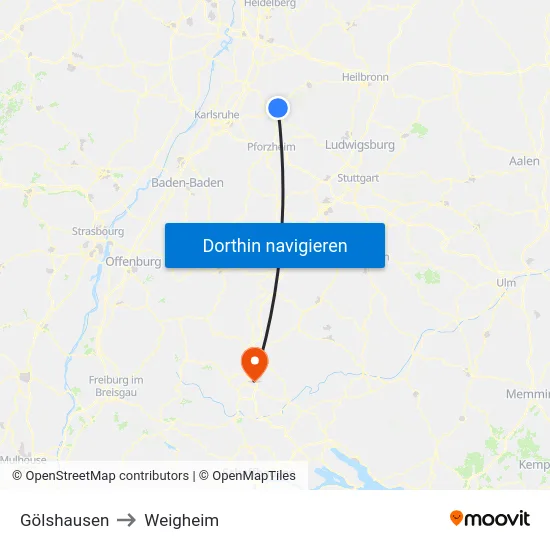 Gölshausen to Weigheim map