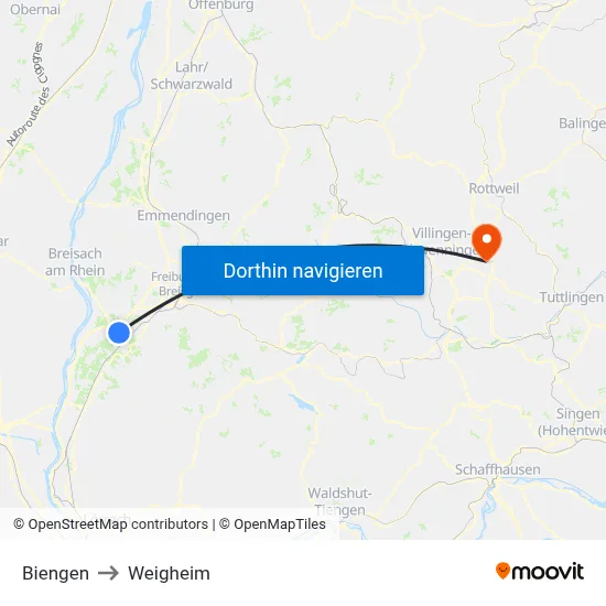 Biengen to Weigheim map