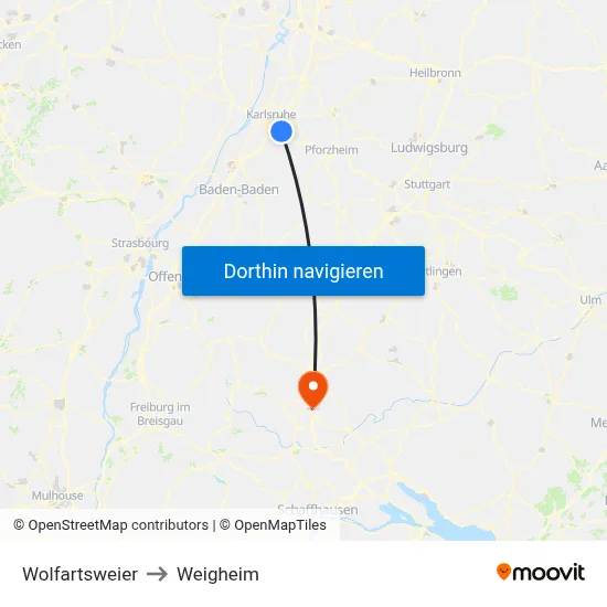 Wolfartsweier to Weigheim map