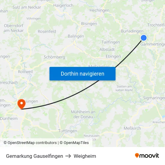 Gemarkung Gauselfingen to Weigheim map