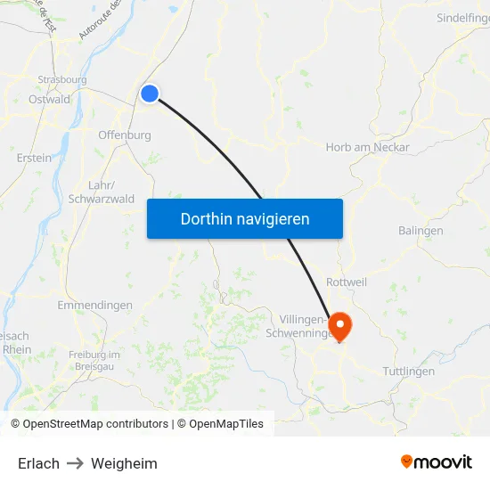 Erlach to Weigheim map