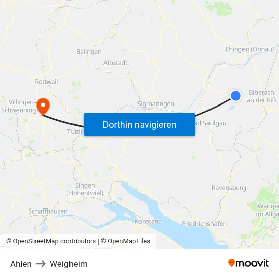 Ahlen to Weigheim map