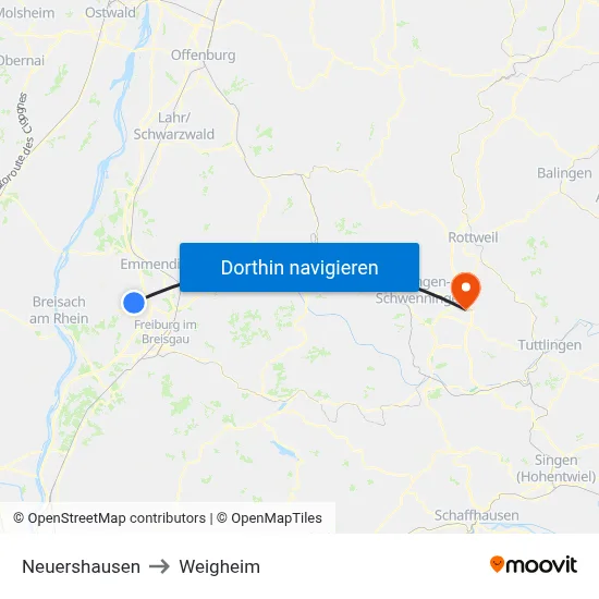 Neuershausen to Weigheim map
