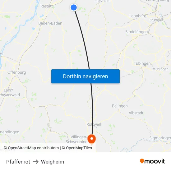 Pfaffenrot to Weigheim map