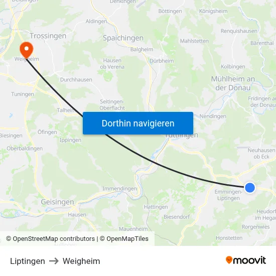 Liptingen to Weigheim map