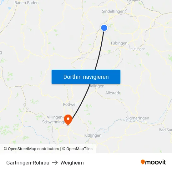 Gärtringen-Rohrau to Weigheim map