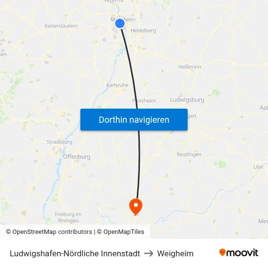 Ludwigshafen-Nördliche Innenstadt to Weigheim map