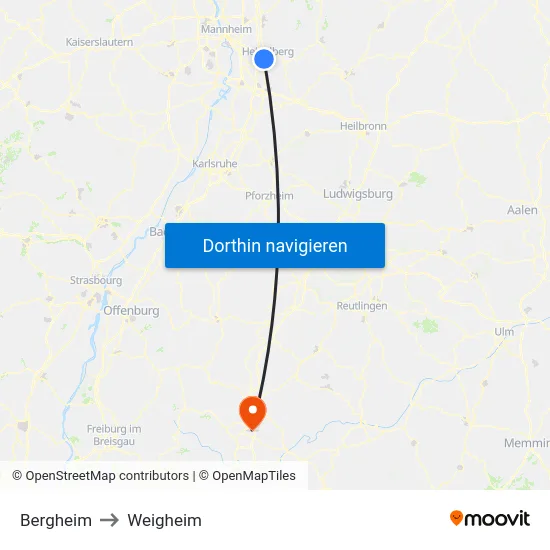 Bergheim to Weigheim map