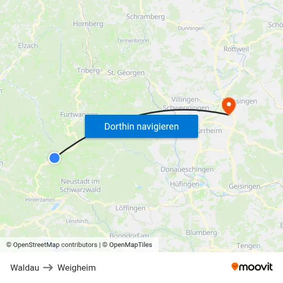 Waldau to Weigheim map