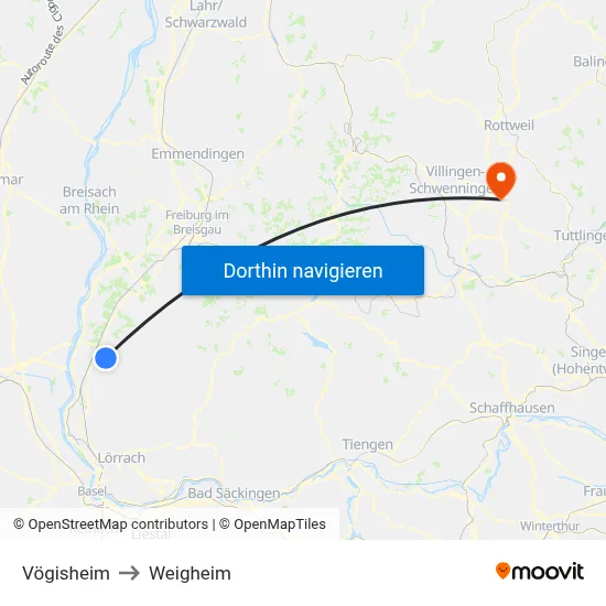 Vögisheim to Weigheim map