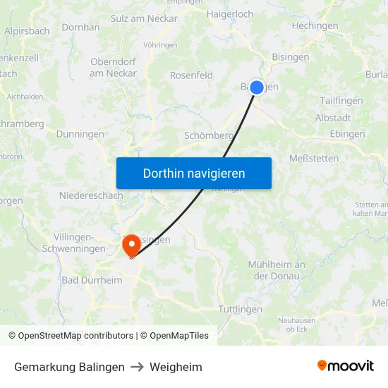 Gemarkung Balingen to Weigheim map