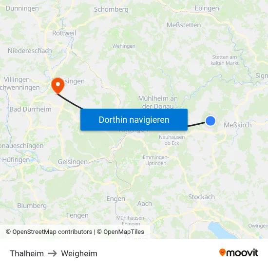 Thalheim to Weigheim map