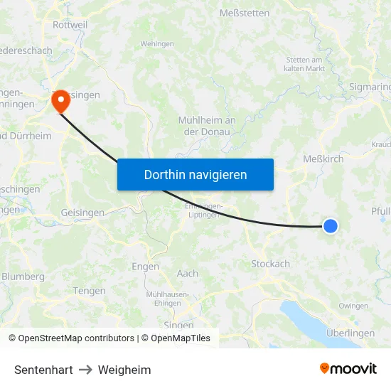 Sentenhart to Weigheim map