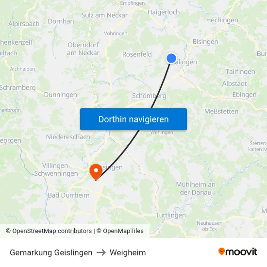 Gemarkung Geislingen to Weigheim map