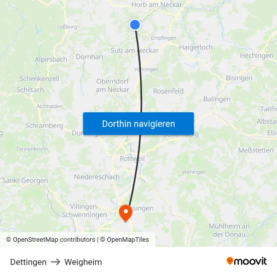 Dettingen to Weigheim map