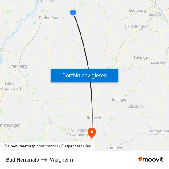 Bad Herrenalb to Weigheim map