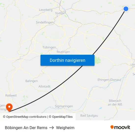 Böbingen An Der Rems to Weigheim map