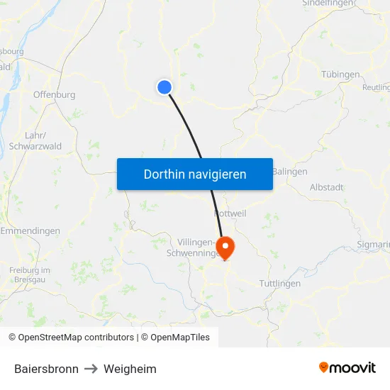 Baiersbronn to Weigheim map