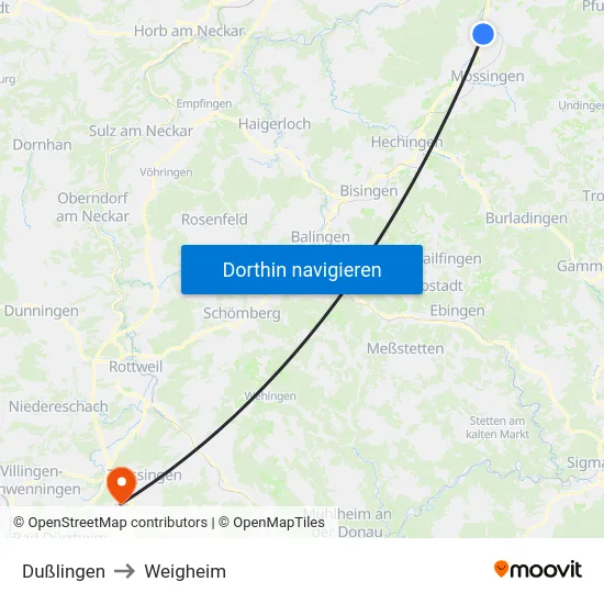 Dußlingen to Weigheim map