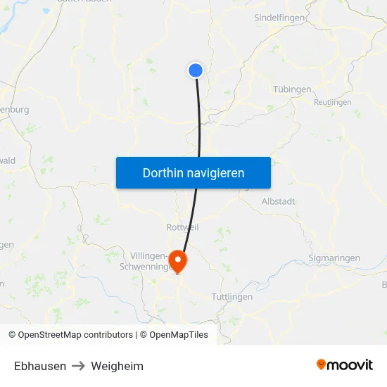 Ebhausen to Weigheim map