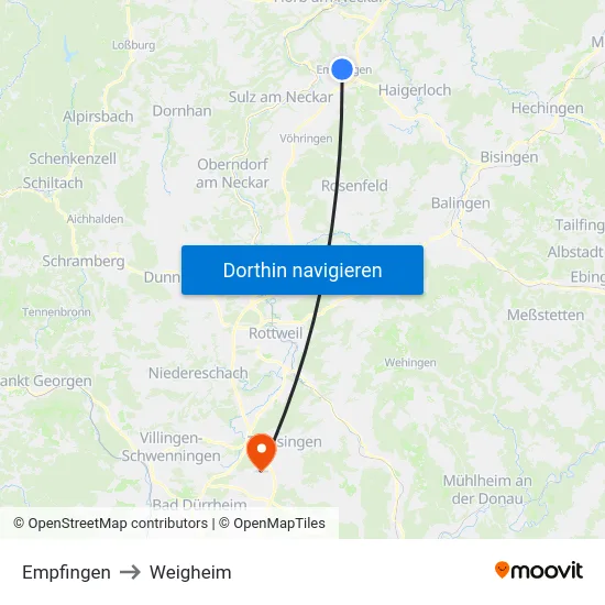 Empfingen to Weigheim map