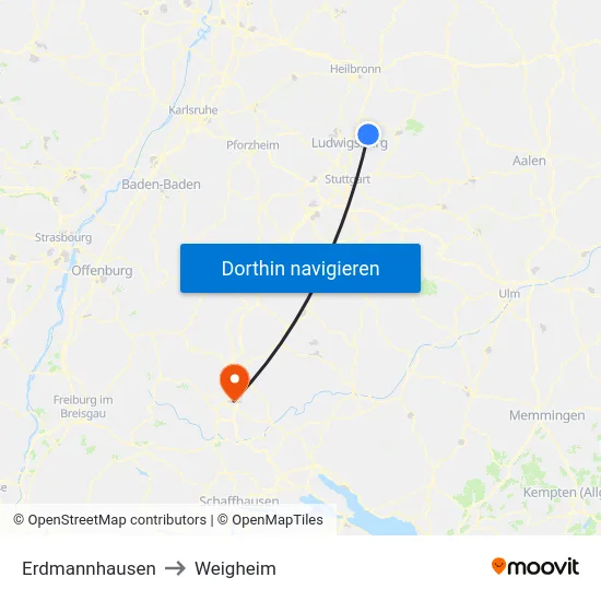 Erdmannhausen to Weigheim map