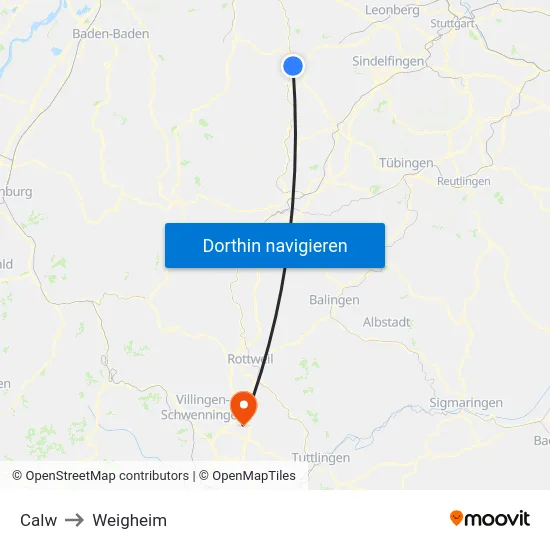 Calw to Weigheim map