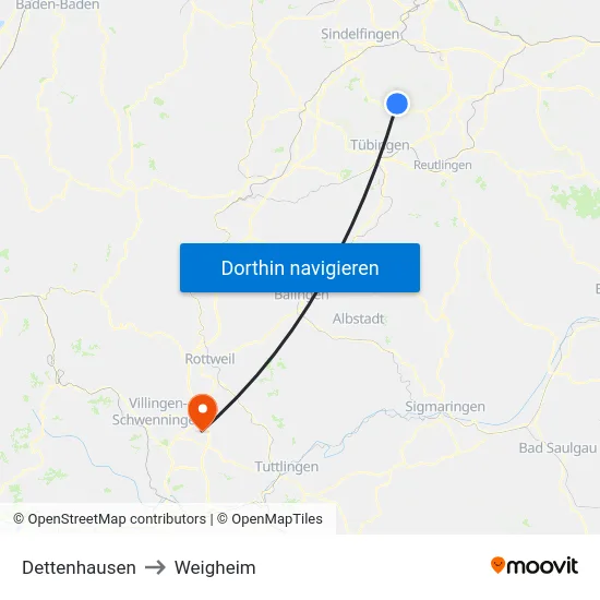 Dettenhausen to Weigheim map