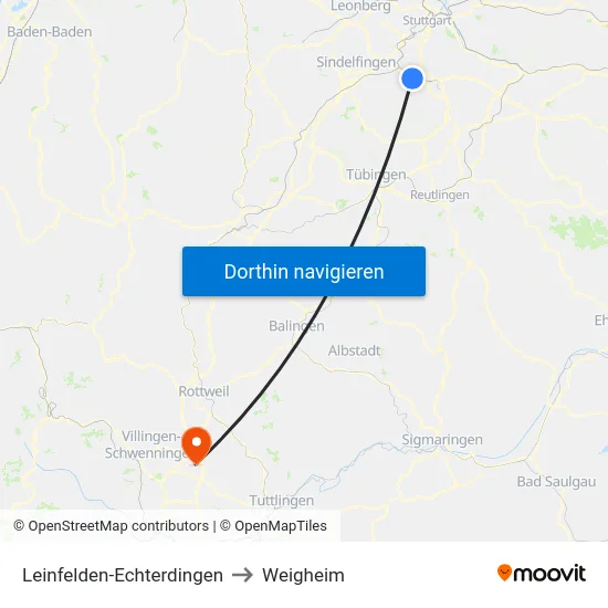 Leinfelden-Echterdingen to Weigheim map