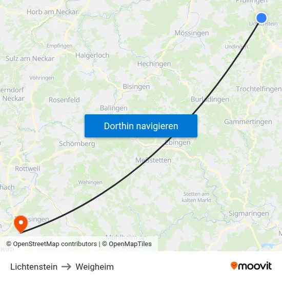 Lichtenstein to Weigheim map