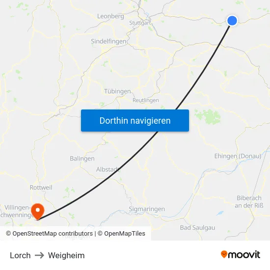 Lorch to Weigheim map