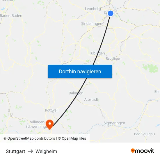 Stuttgart to Weigheim map
